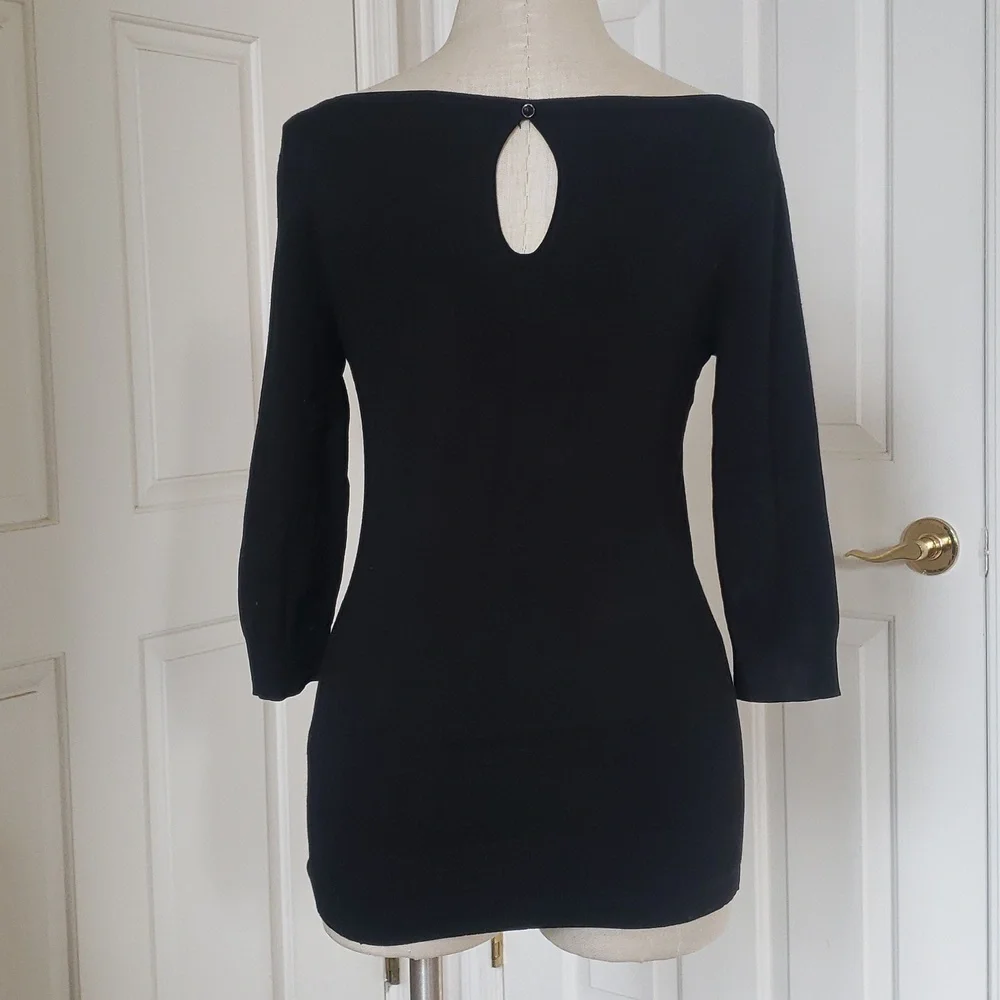 White House Black Market Black Crystal Horse Sweater Jewel Neck Keyhole XS S - Picture 5 of 14